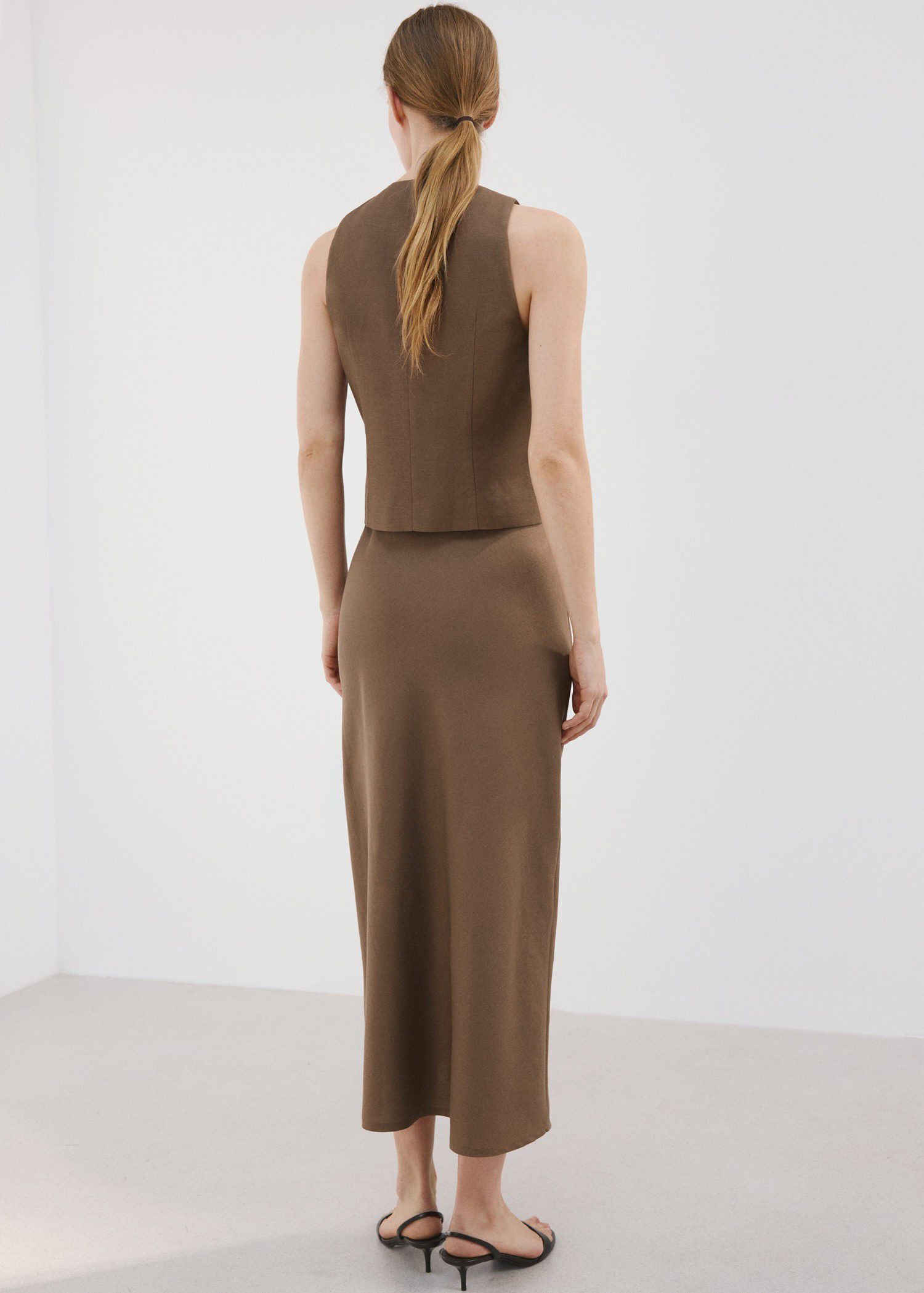 Linen-blend straight skirt