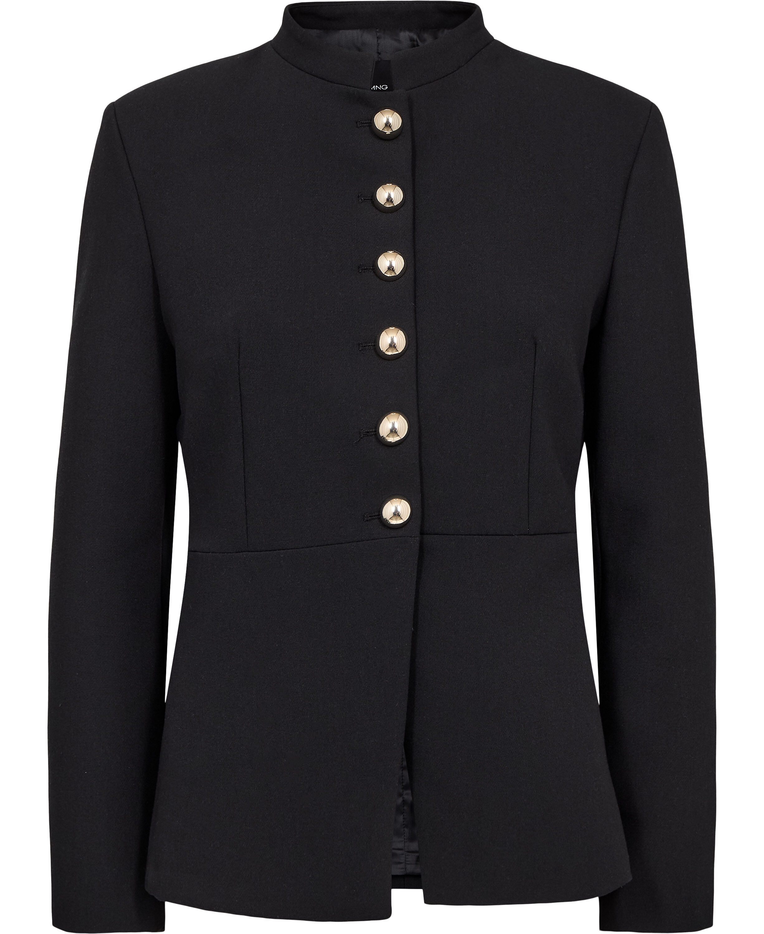 Jacket with jewel-button strip coll