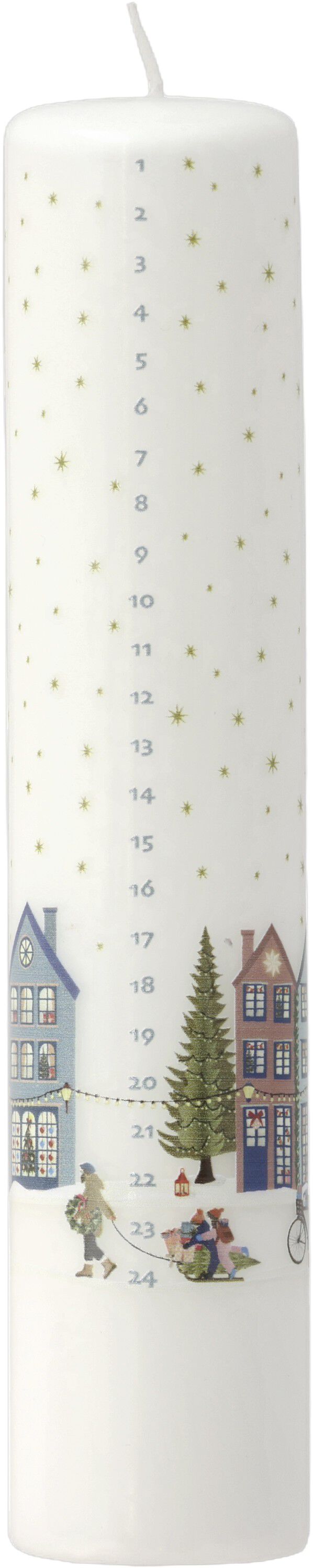 Kalenderlys Vinter 5 x 25 cm Hvid/Guldstjerne Paraffin
