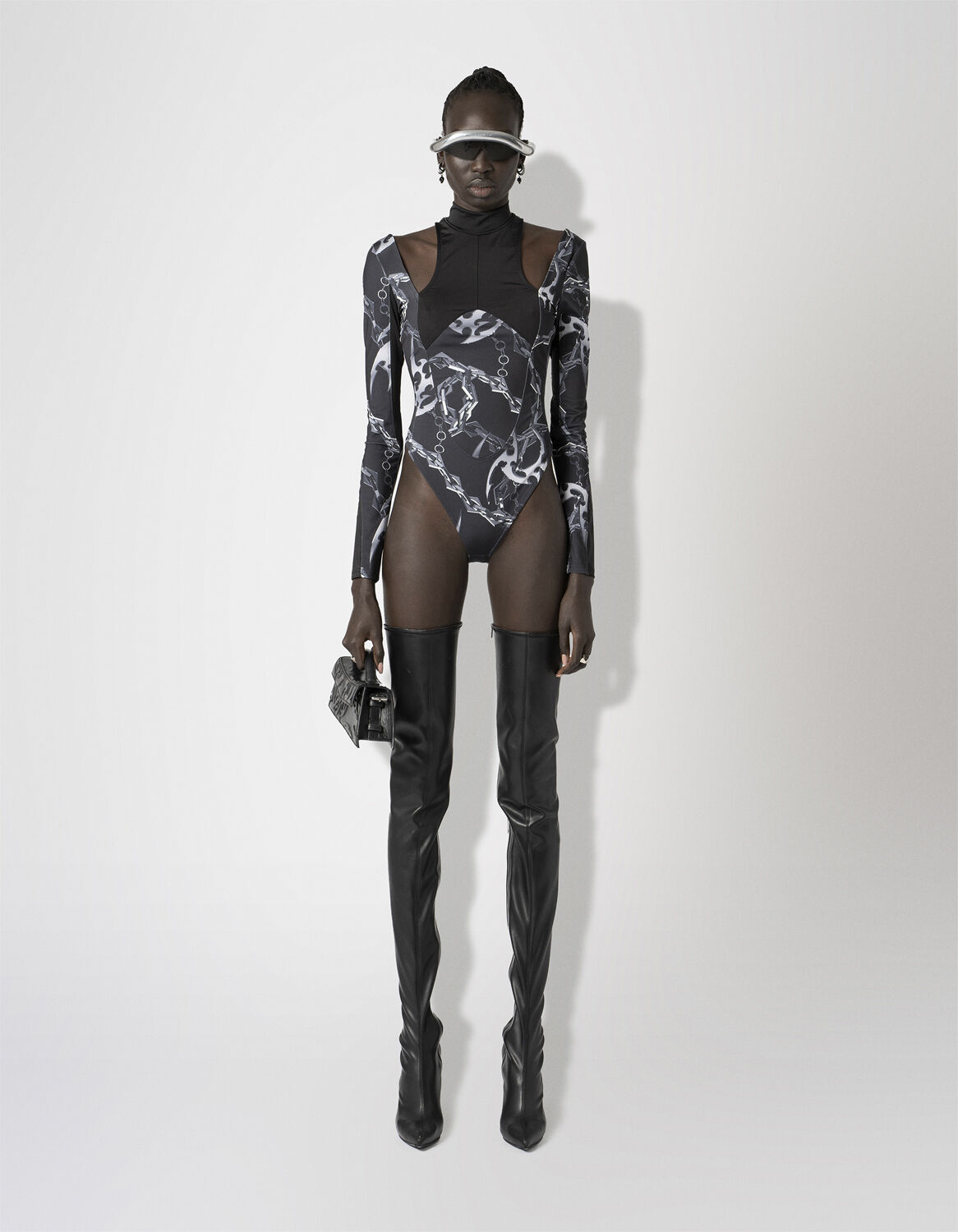 Cut-Out Jersey Turtleneck Bodysuit