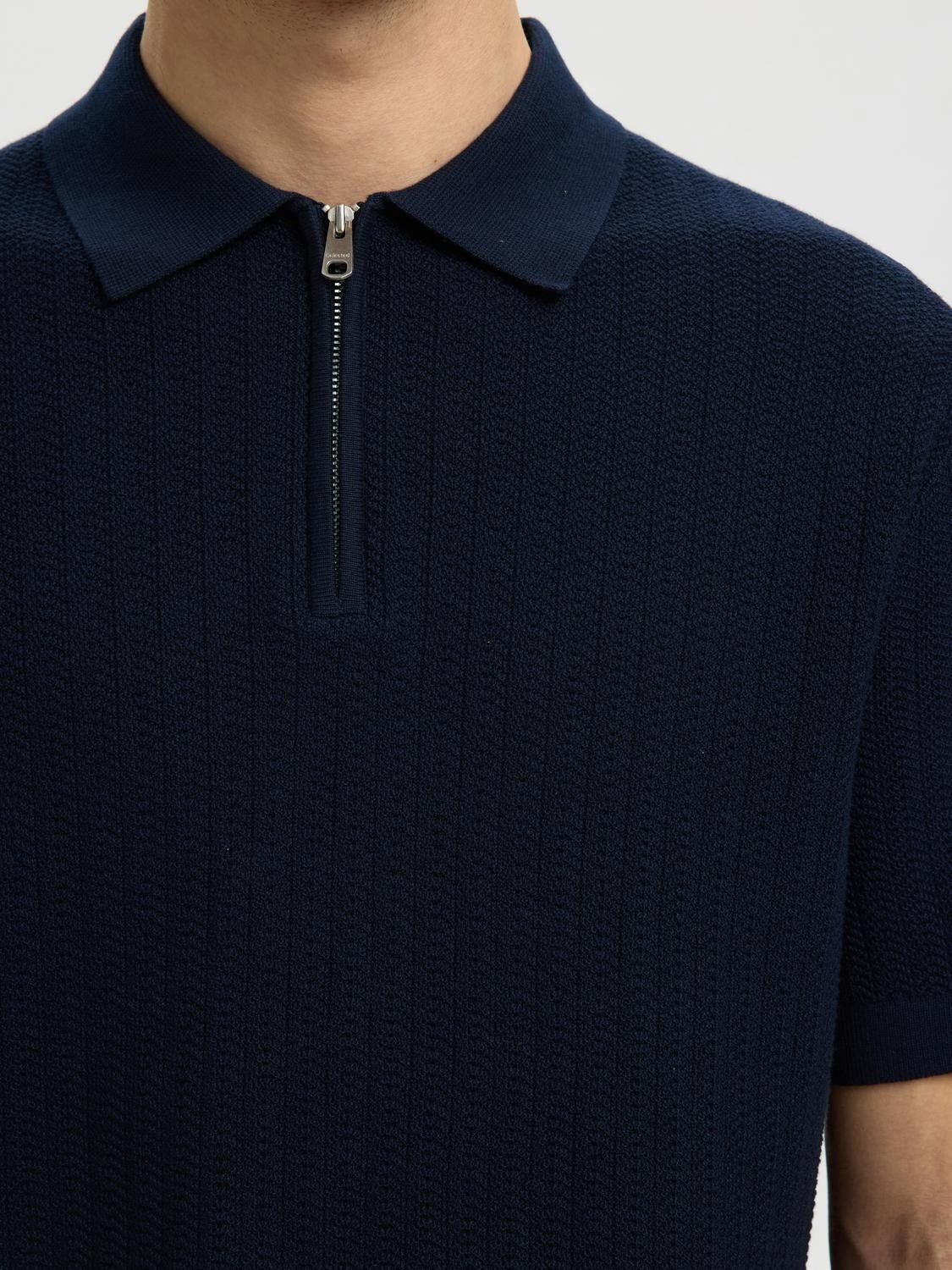 SLHCRAN SS KNIT STRUCTURE ZIP POLO