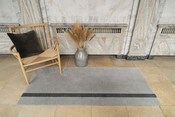 Løber, 130x90 cm, stripe vertical lysegrå/steelgrey