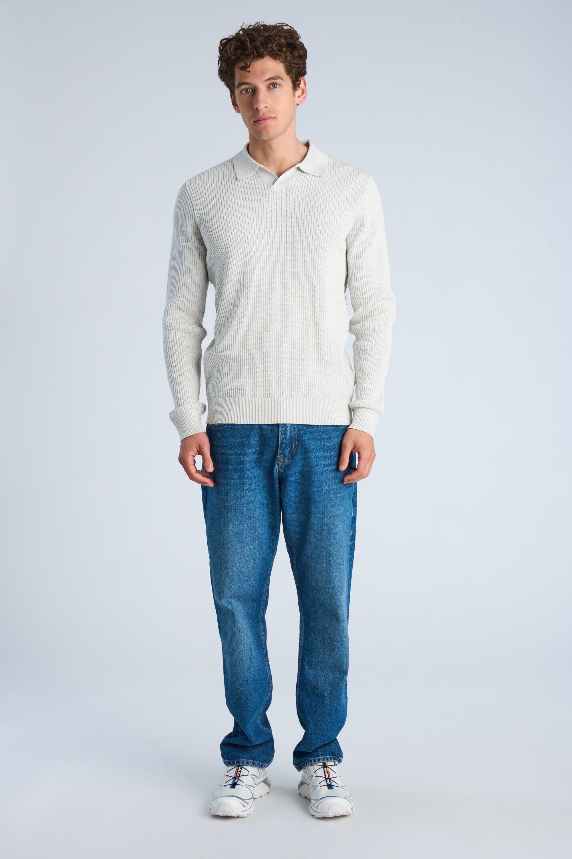 Ribbed L/S v-neck polo