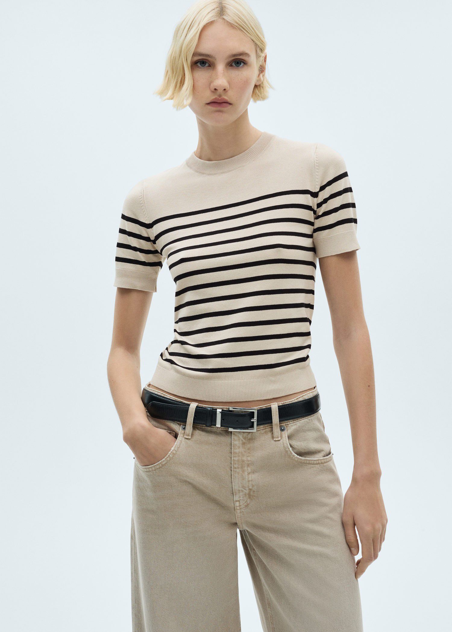 Striped short-sleeved sweater