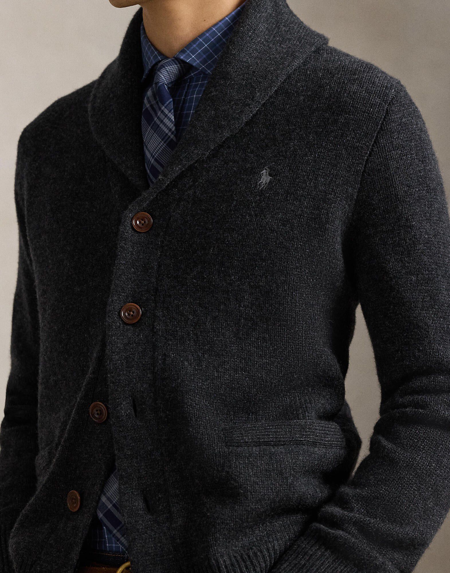 Wool-Cashmere Shawl-Collar Cardigan