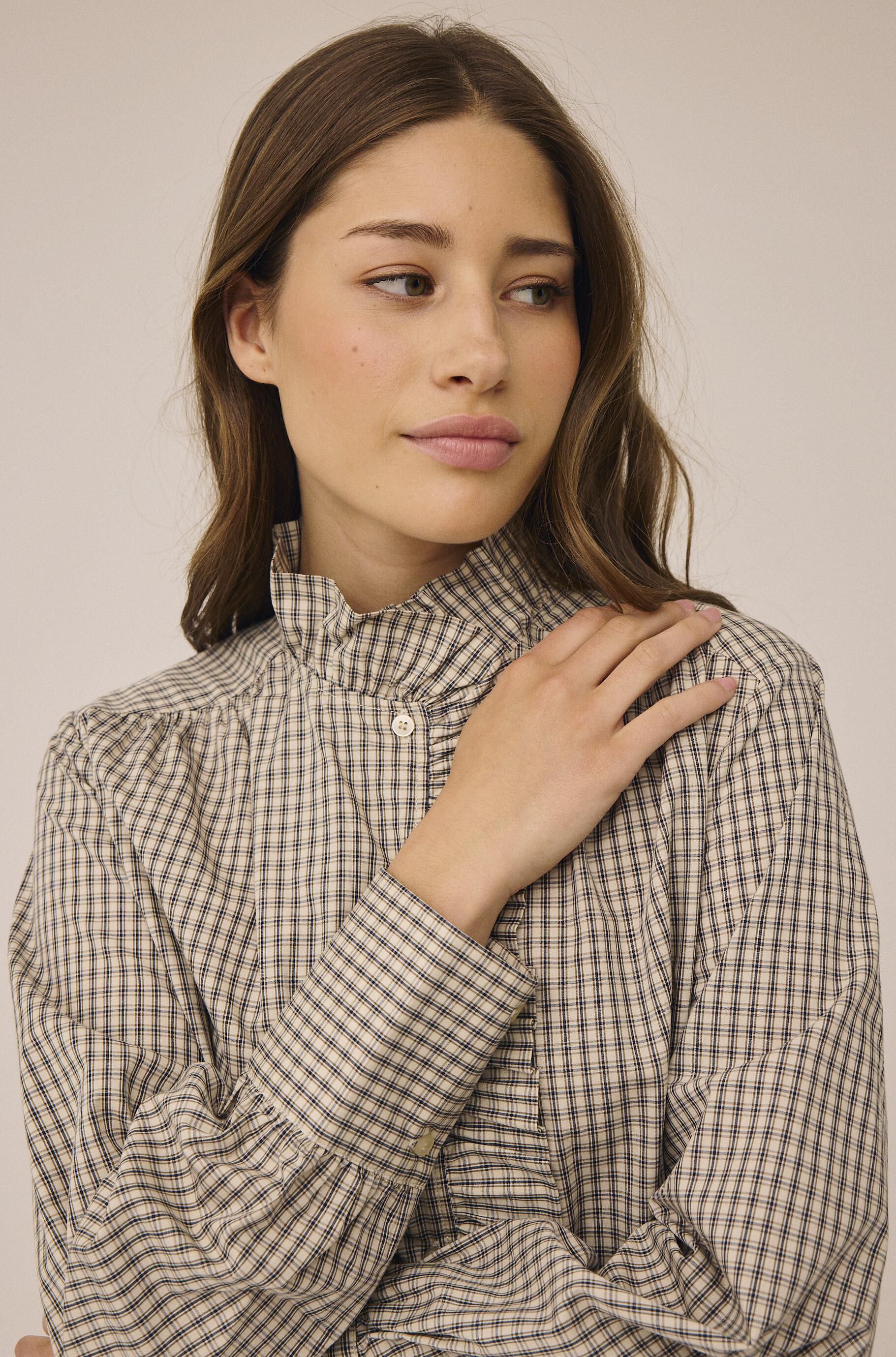 Ellen 4 Check Cotton Frill Shirt - 100% Cotton GOTS