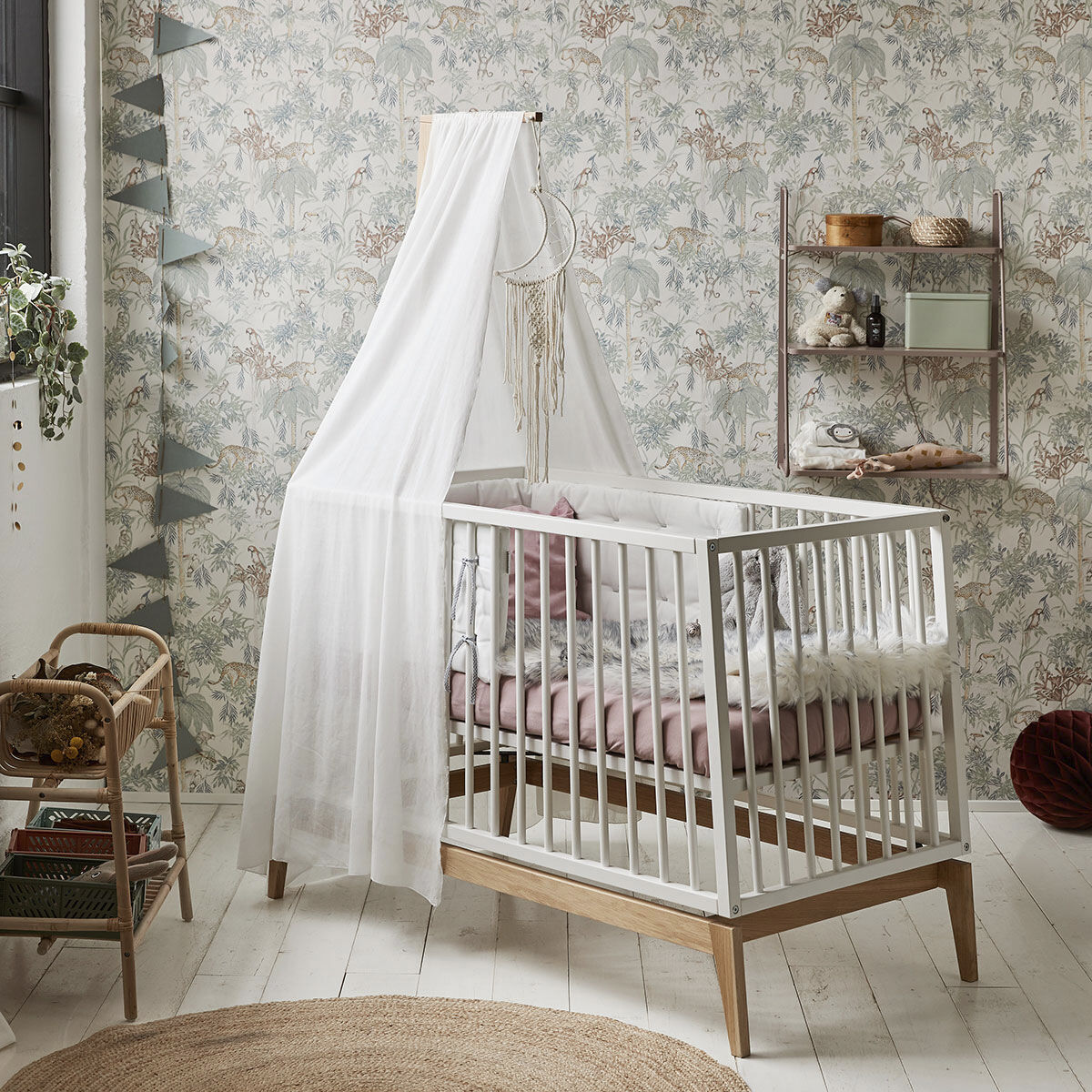 Luna babyseng, 120x60 cm, Hvid/Eg U. madras