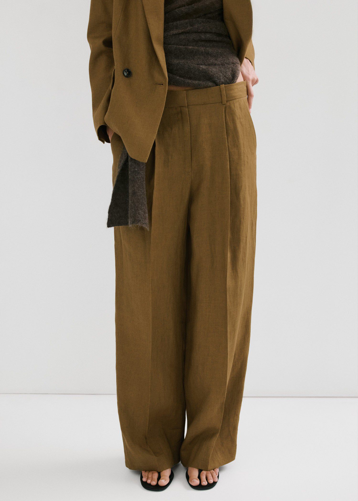 Straight-fit linen suit trousers