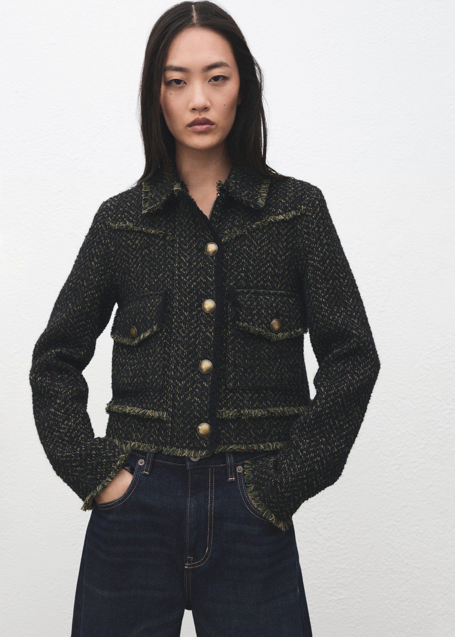 Tweed jacket with lapel collar