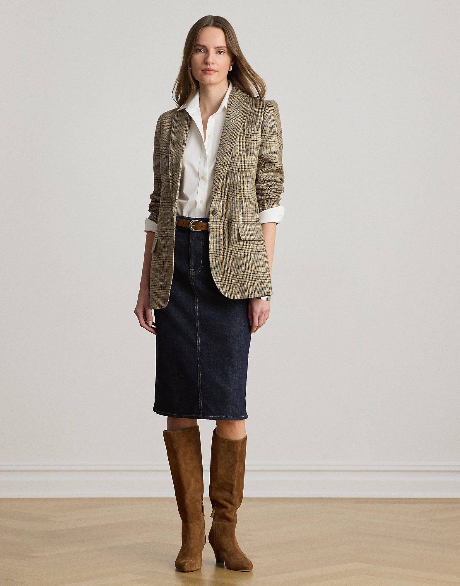Glen Plaid Linen Twill Blazer