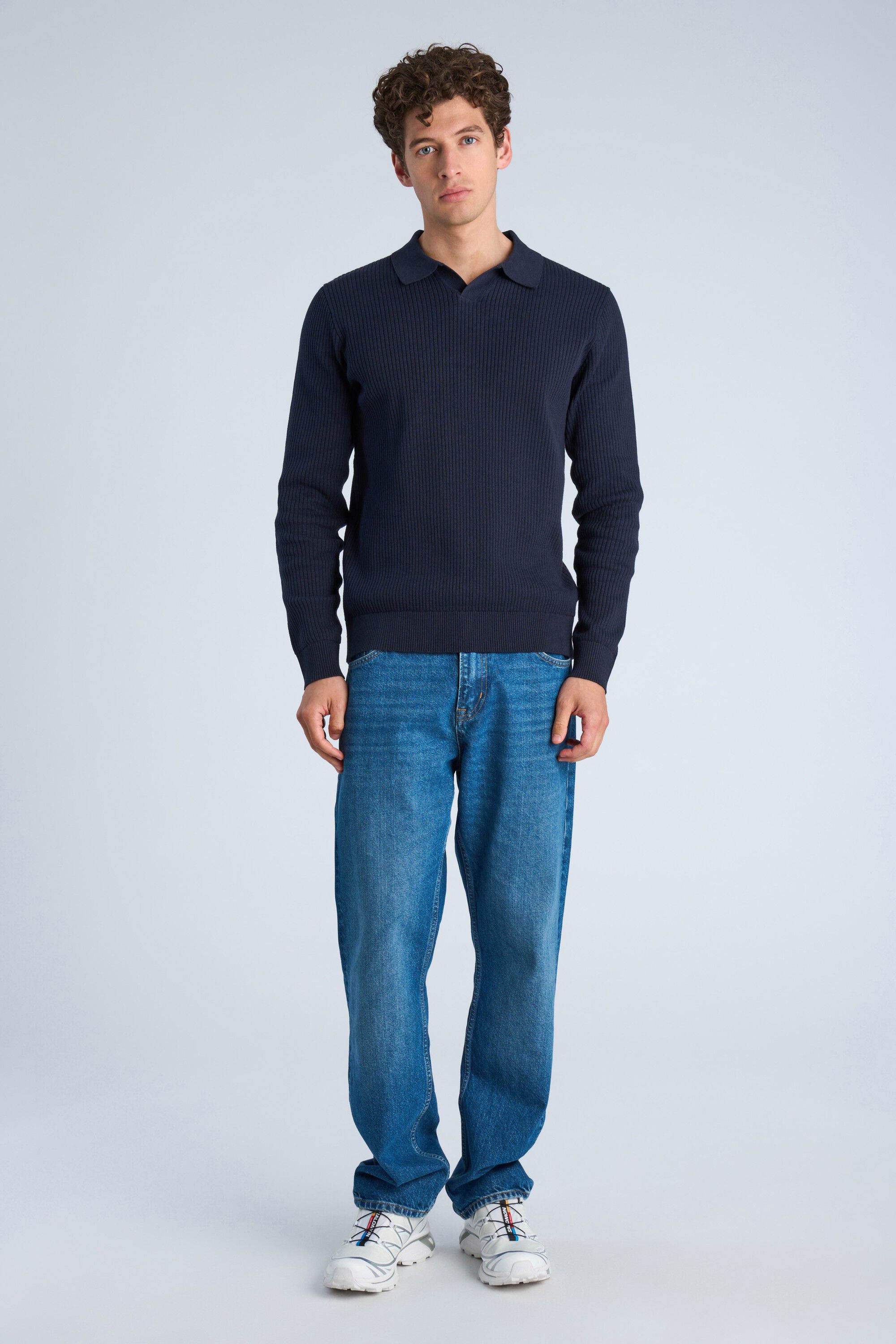 Ribbed L/S v-neck polo