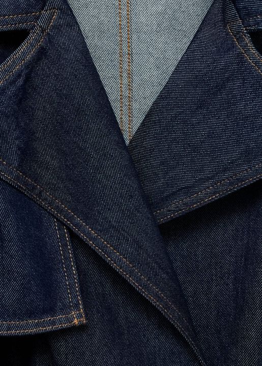 Short denim trench coat with belt