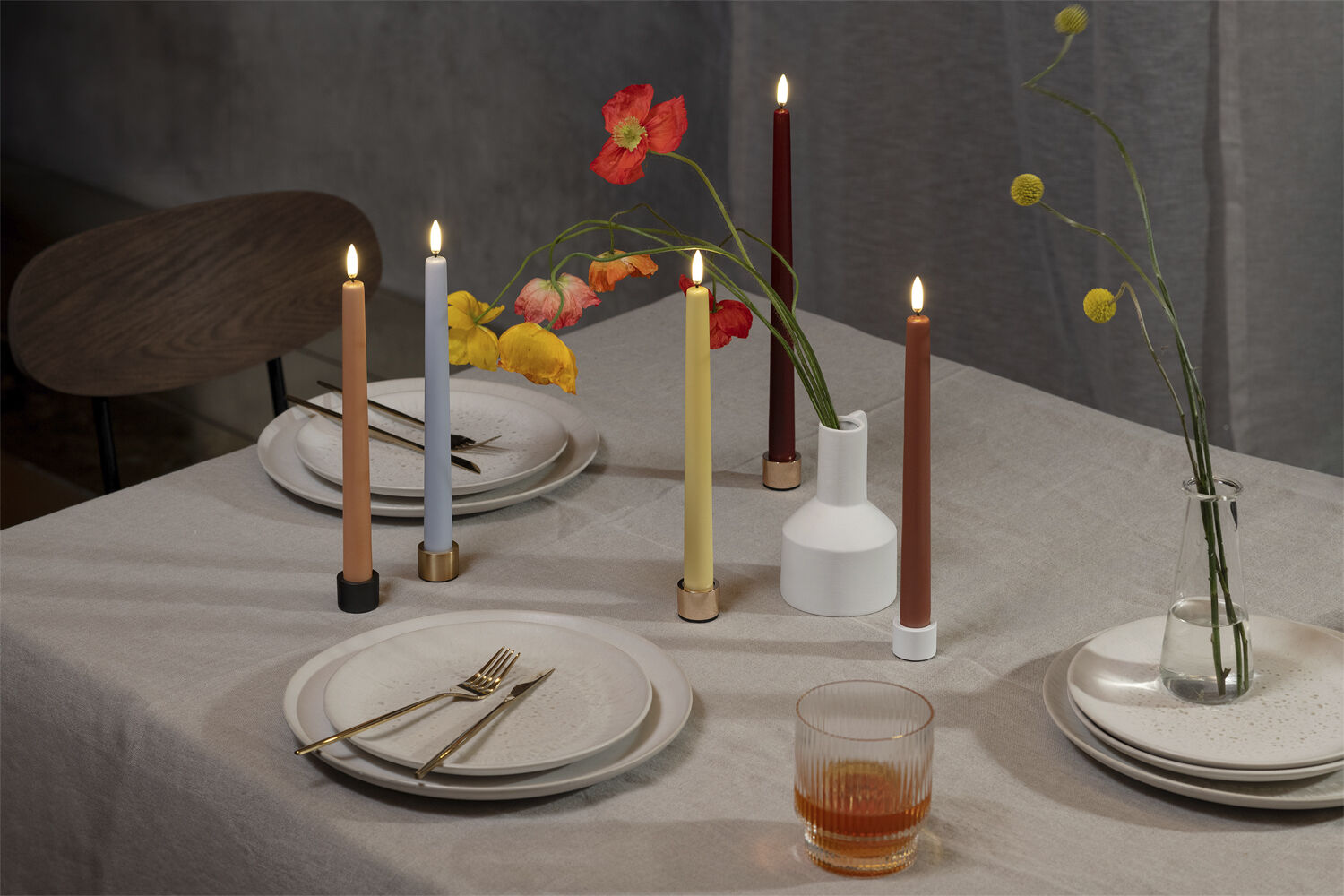 LED taper candle, Wheat yellow, smooth, 2-pack, 2,3x25 cm