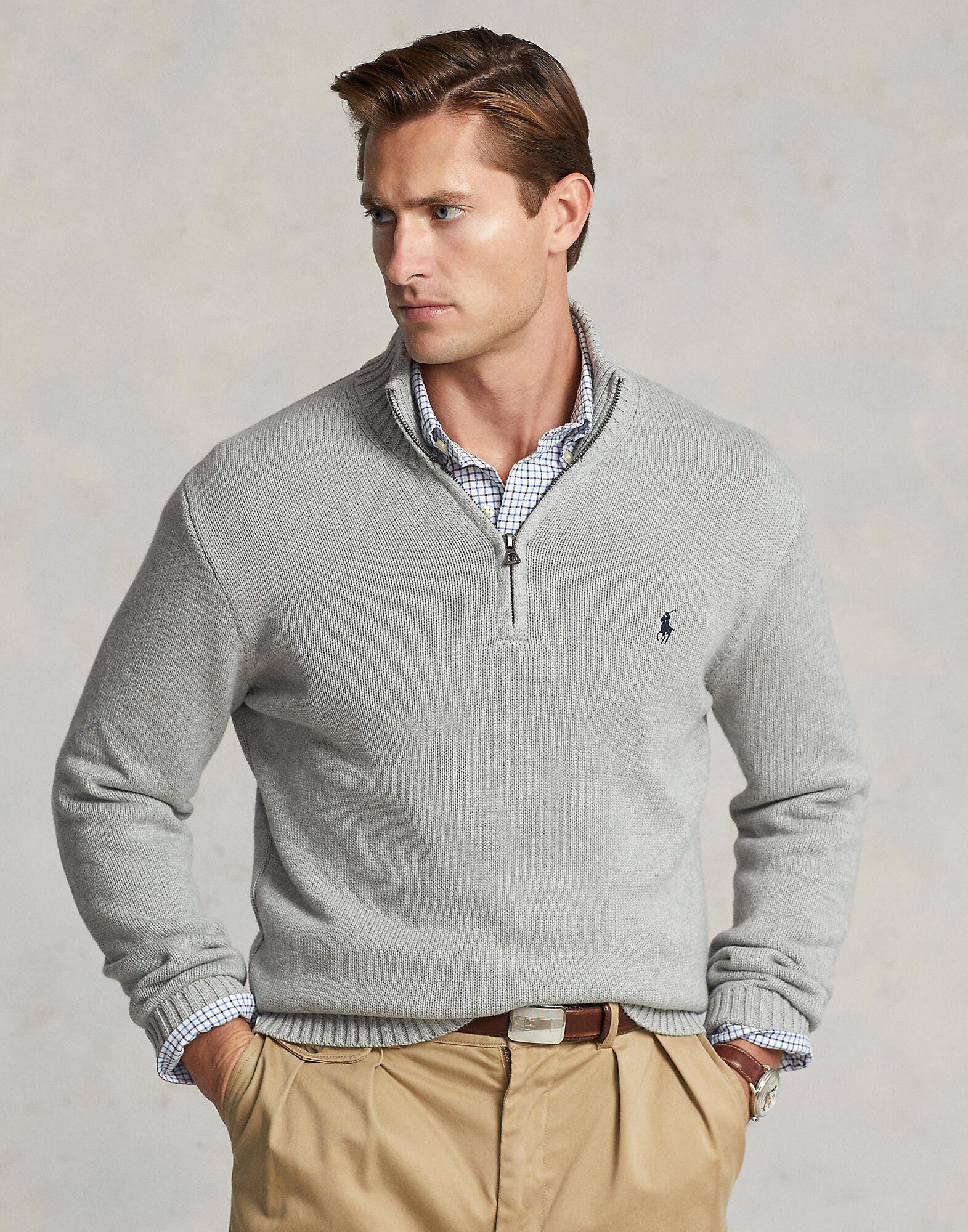 Cotton Quarter-Zip Mockneck Sweater