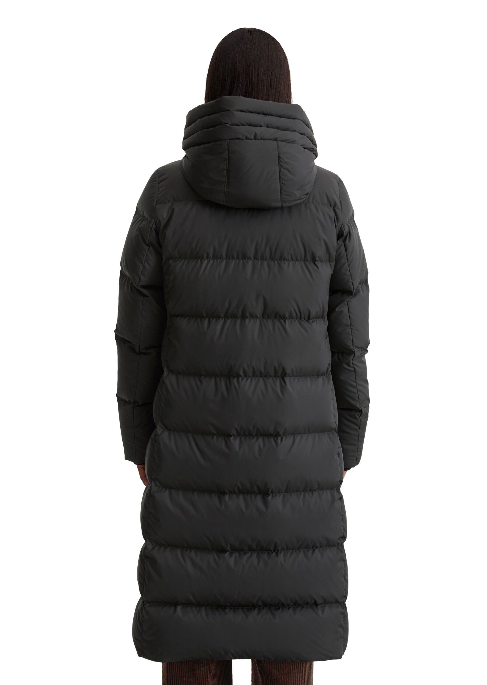 Long coat, down filled, with hood,