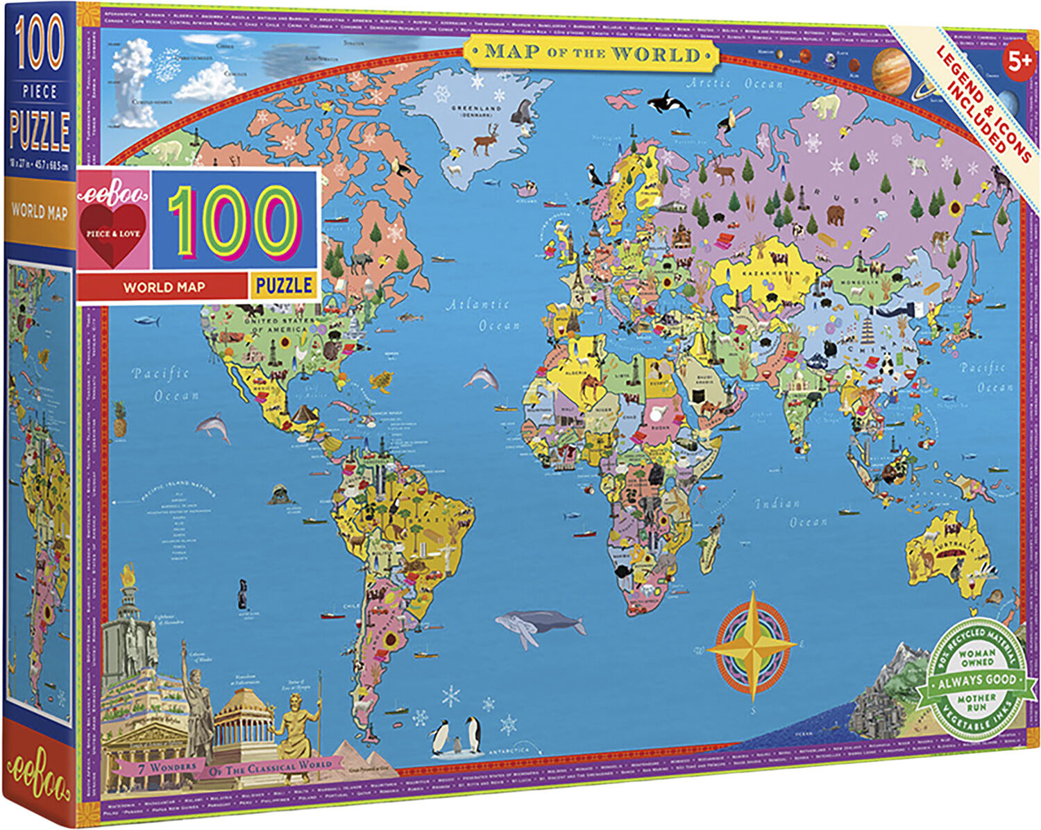 eeBoo - Puslespil 100 brikker - Verdenskort
