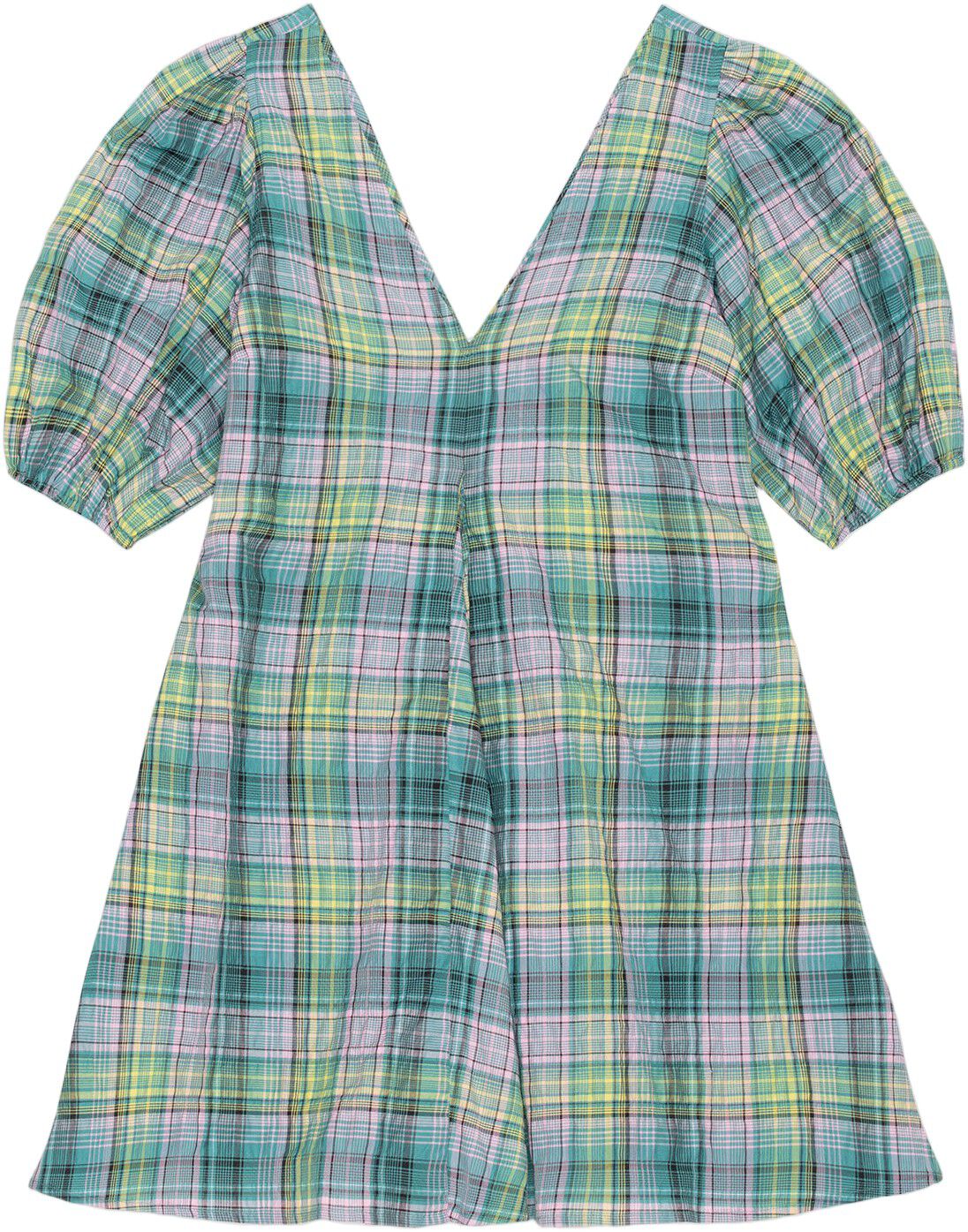 Seersucker Check V-Neck Mini Dress