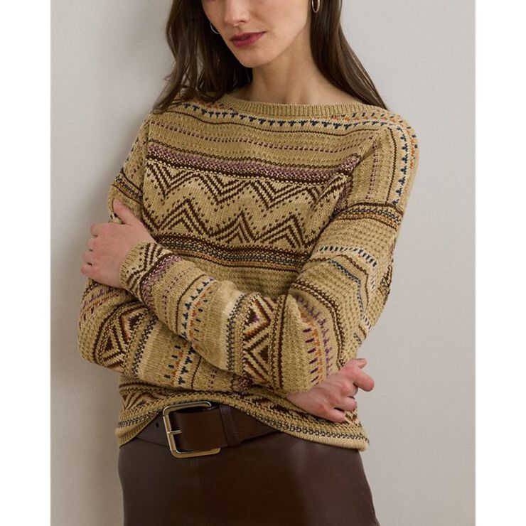 Geo-Striped Cotton-Linen Sweater