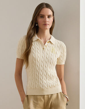 Cable-Knit Cotton Polo Sweater