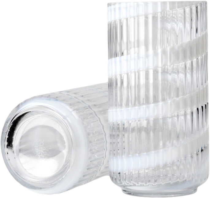 Lyngby Vase H20. 5 cm swirl hvid mundbl&aelig;st glas