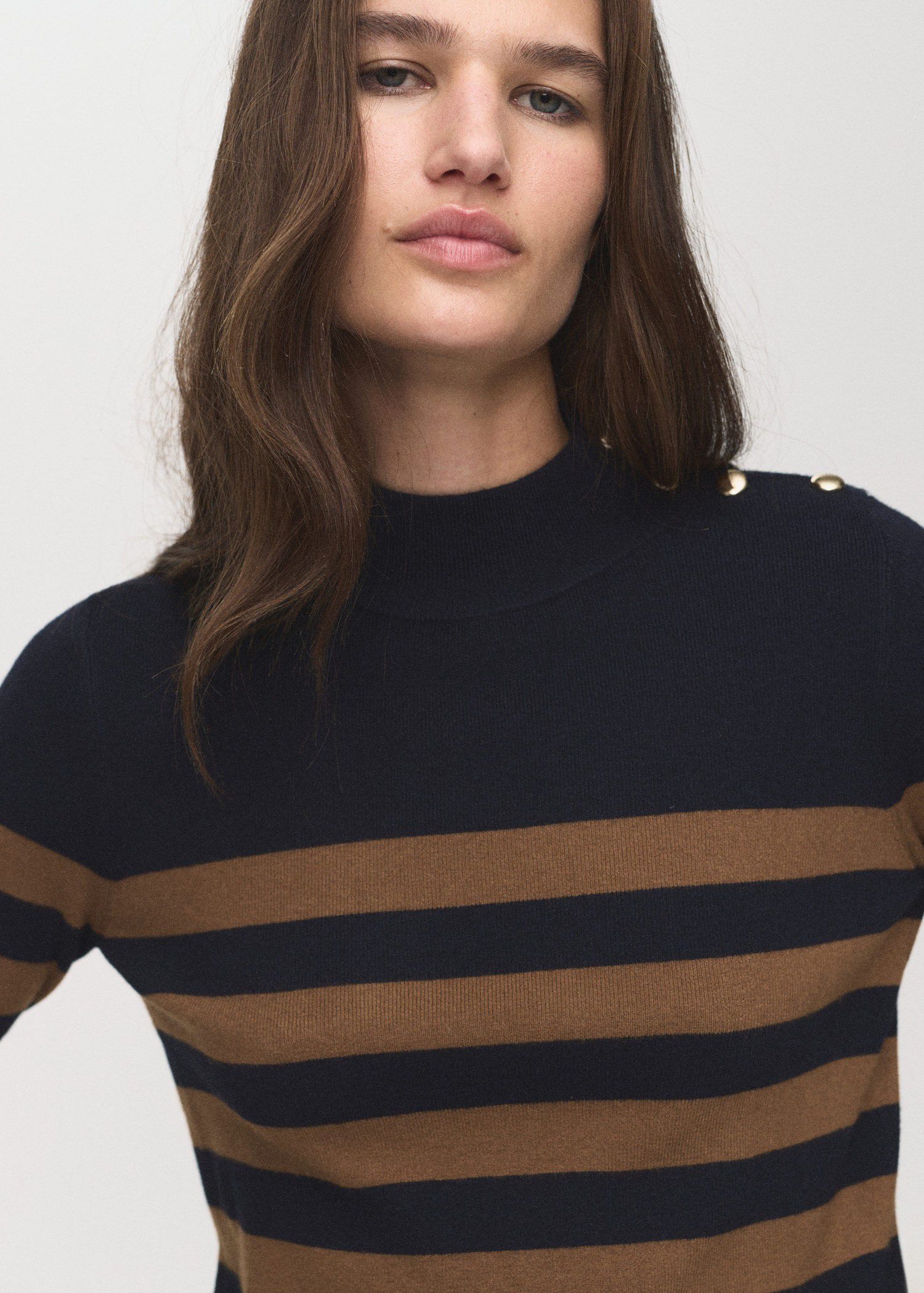 Perkins-neck sweater with button
