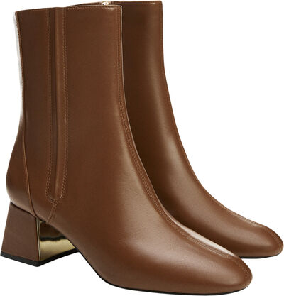 Metallic heel leather ankle boots
