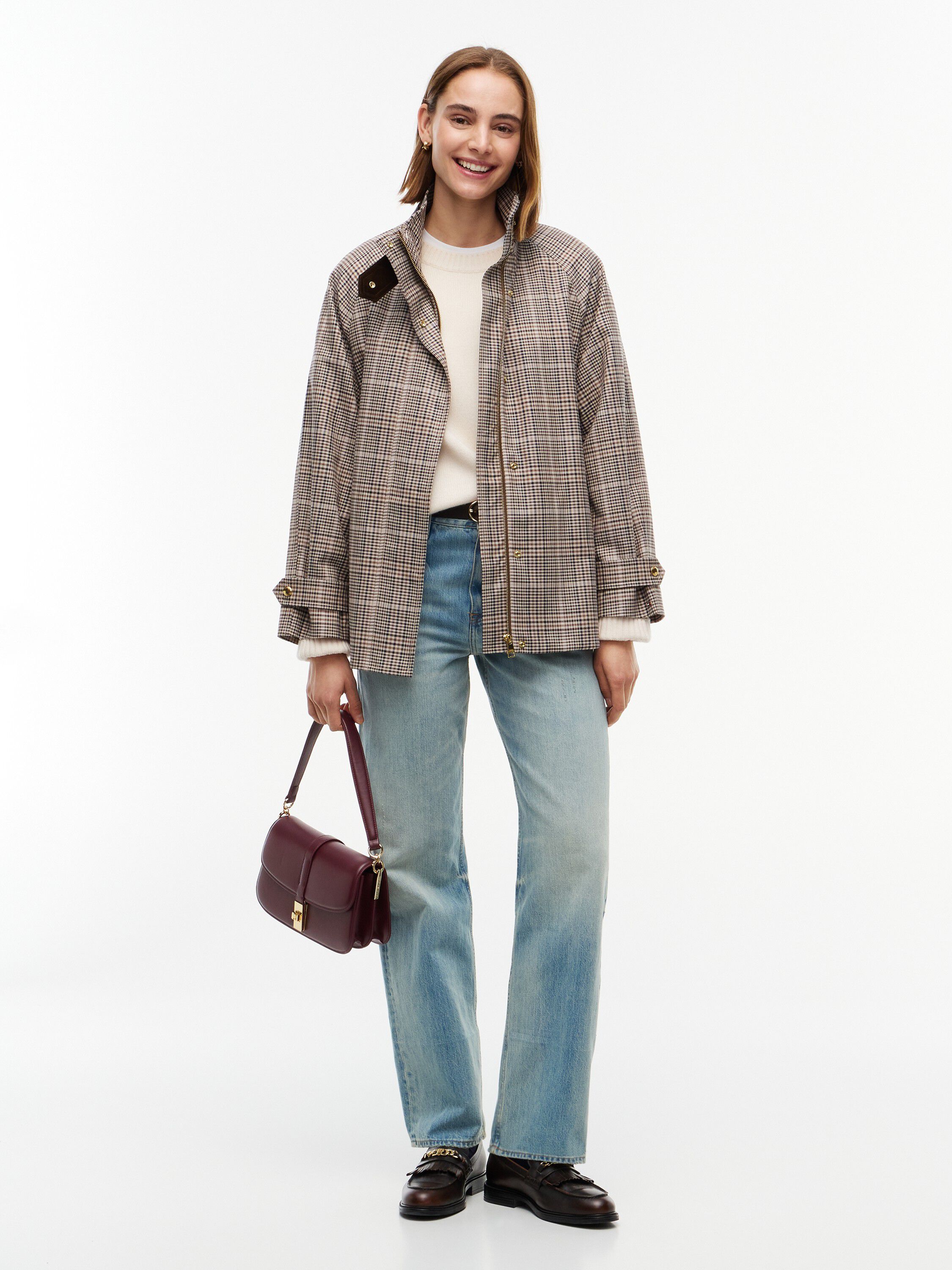 Check Raglan Sleeve Relaxed Cape Coat