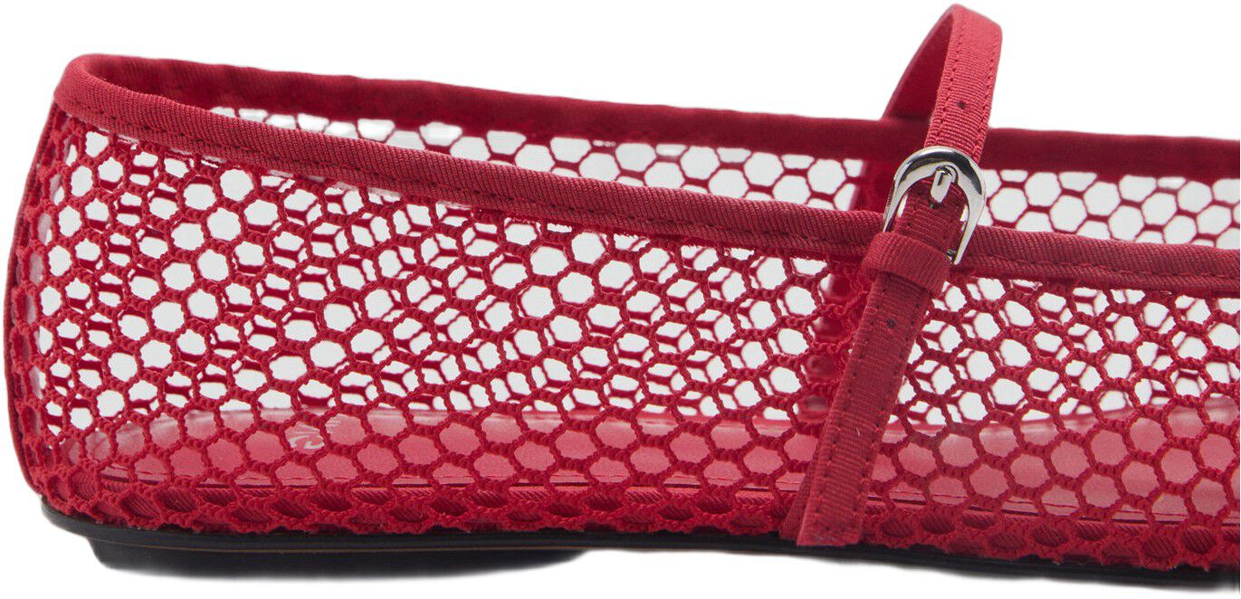 Mesh ballet flats with strap and bu
