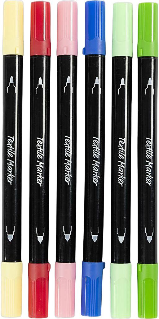 Tekstiltusch, streg 2,3+3,6, ass. farver, 6 stk.