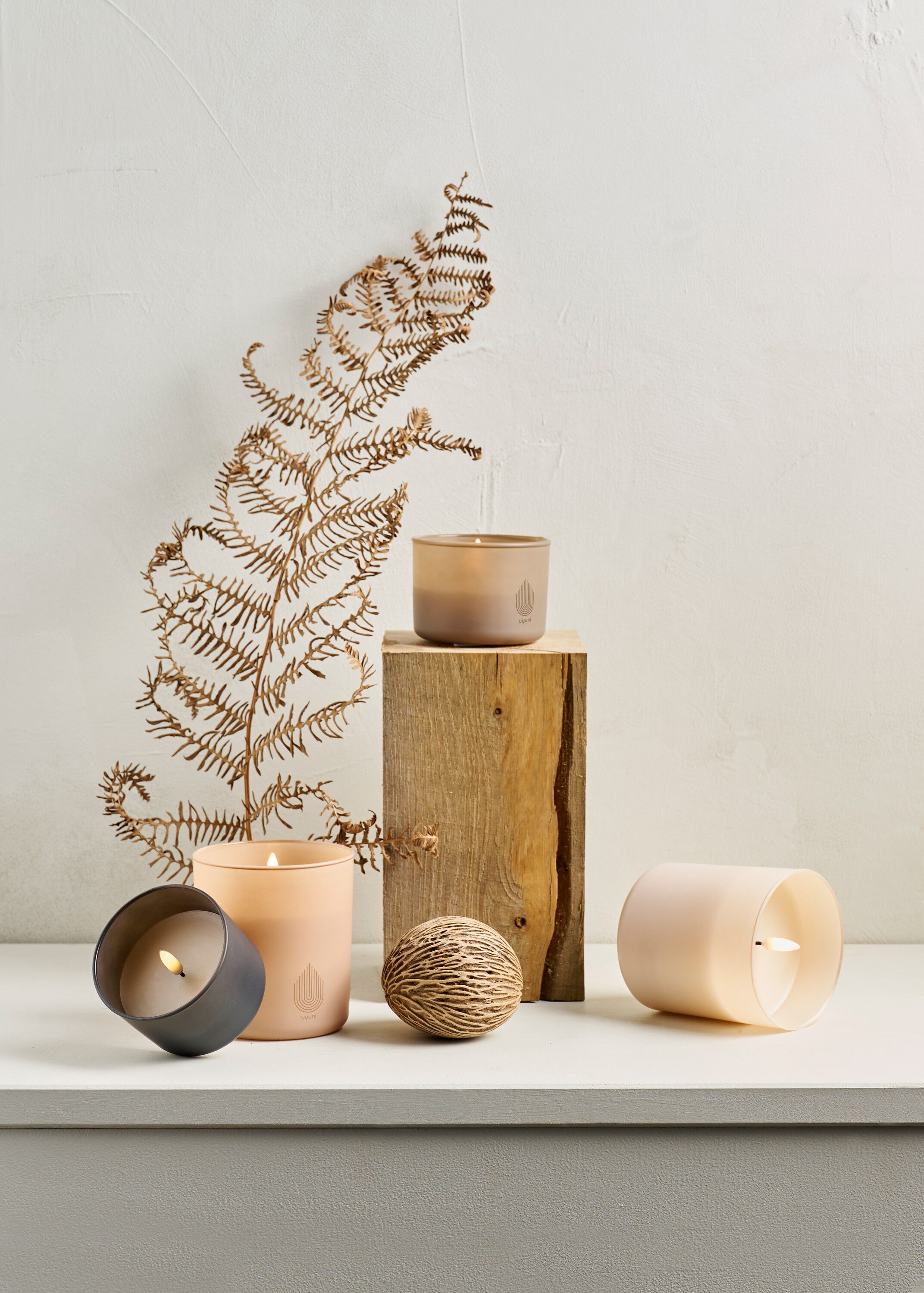 LED rechargeable glass candle, Sandstone, 8,2x6 cm