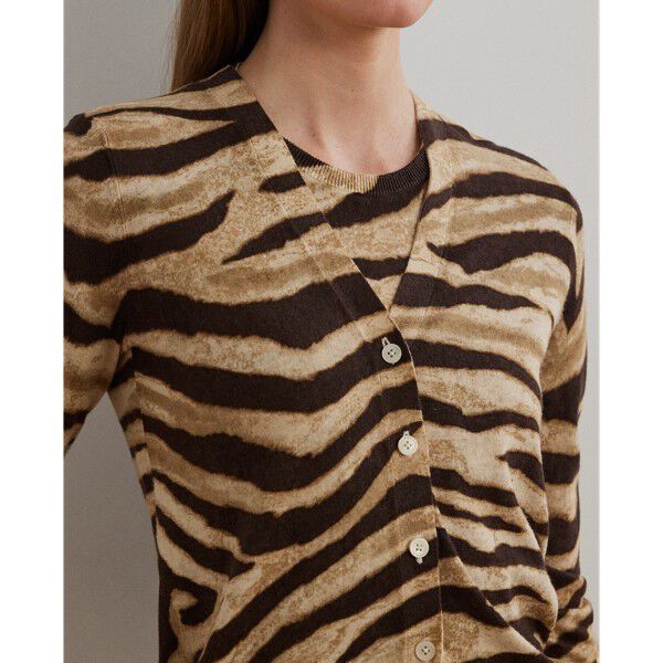 Zebra-Print Linen-Cotton Cardigan