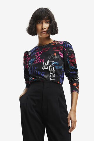 Multicolour text print blouse