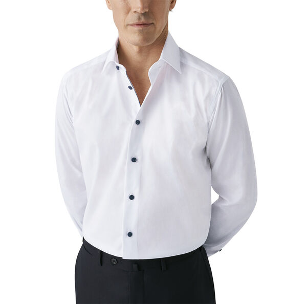 Slim Fit White Signature Twill Shirt - Navy Details