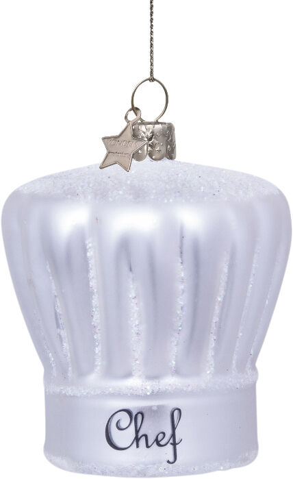 Ornament glas hvid perlemor kokkehue H7cm