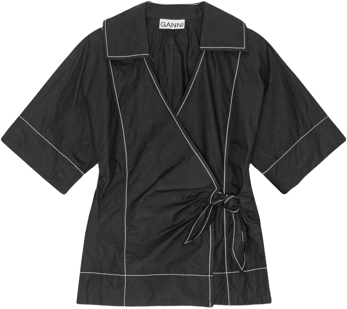 Cotton Poplin Wrap Blouse