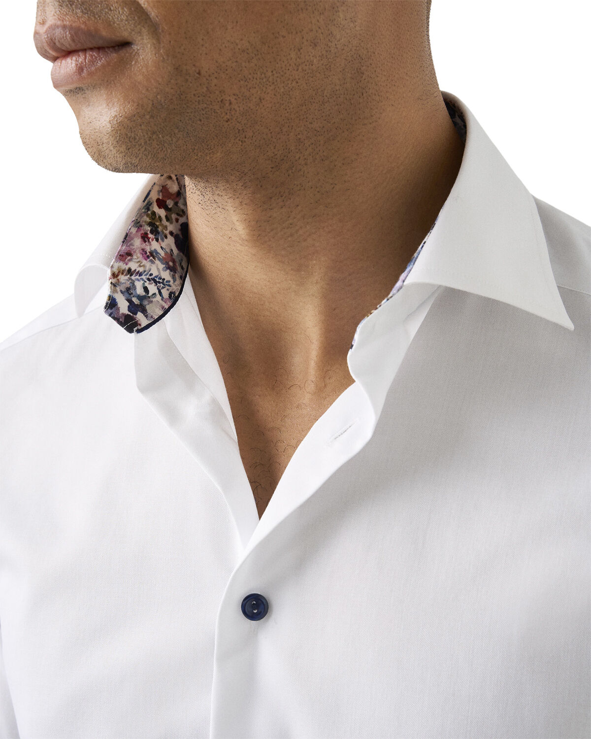 Slim Fit White Floral Effect Signature Twill Shirt