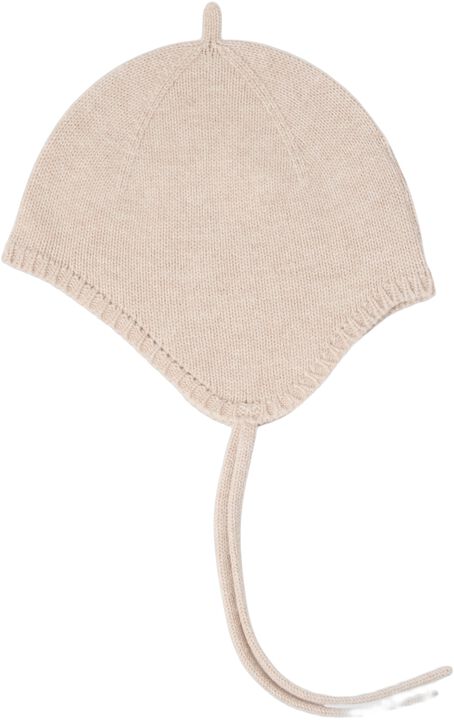 Stickad mössa i mjuk ull med knytb