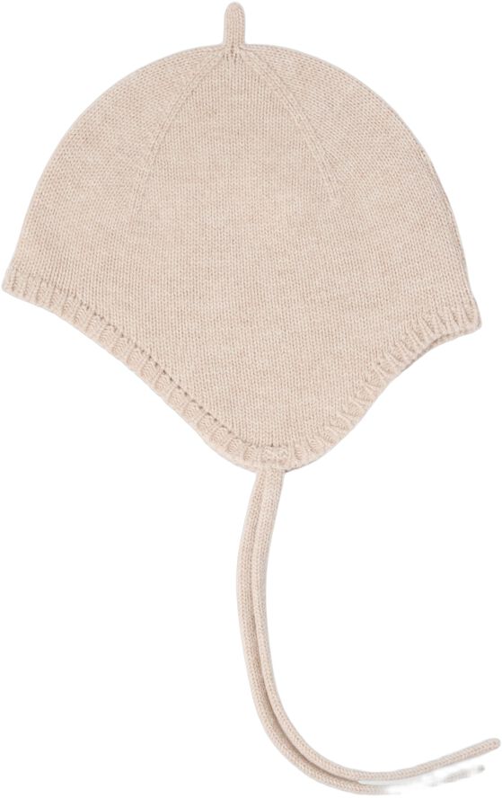 Stickad mössa i mjuk ull med knytb