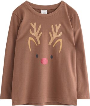 Långärmad trikåtopp med renmotiv på