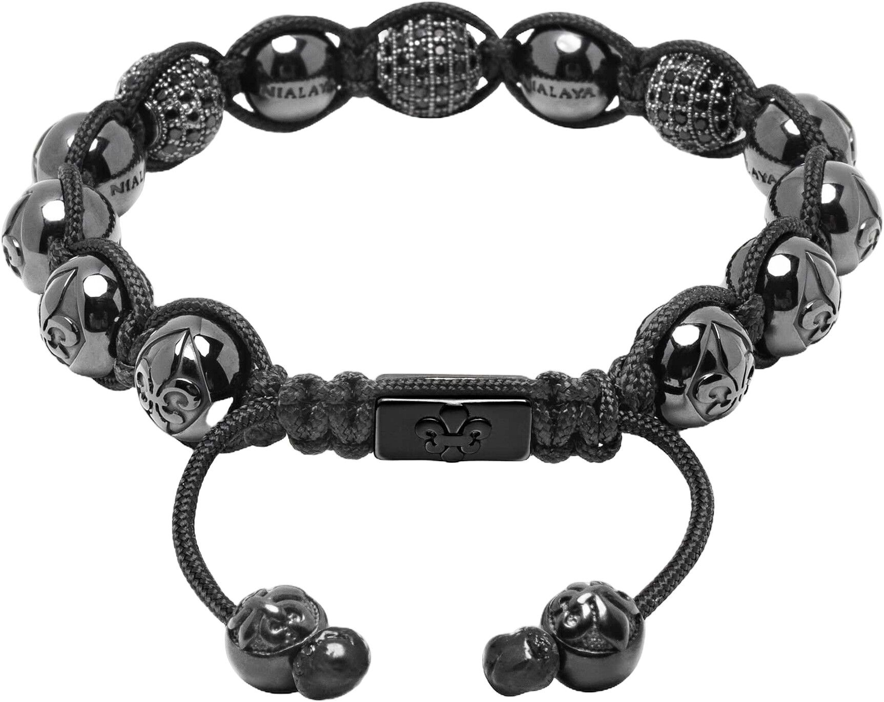 Men's Beaded Bracelet with Glossy Black Ceramic & CZ Beads