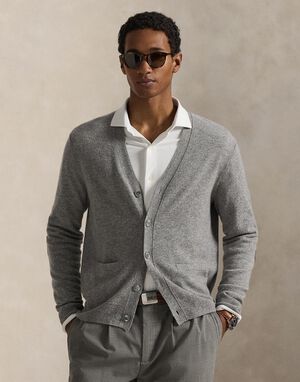 Suede-Patch Cashmere Cardigan