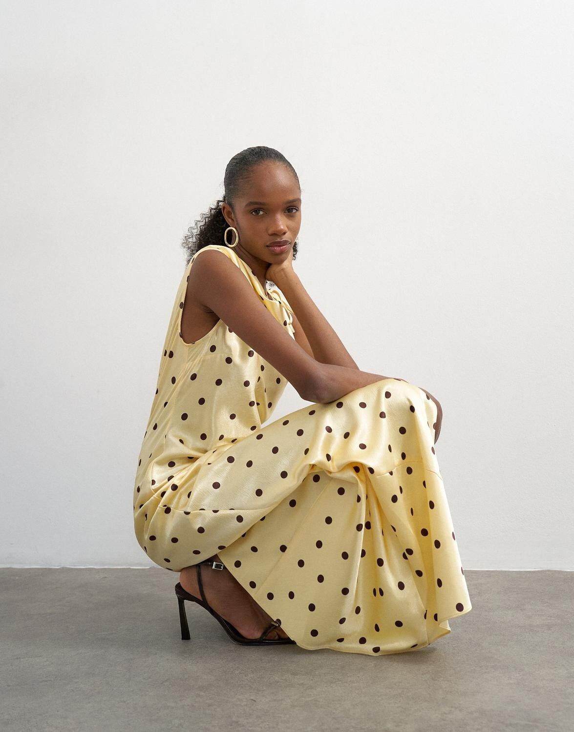 TSCALLA SATIN POLKA DOT MAXI DRESS