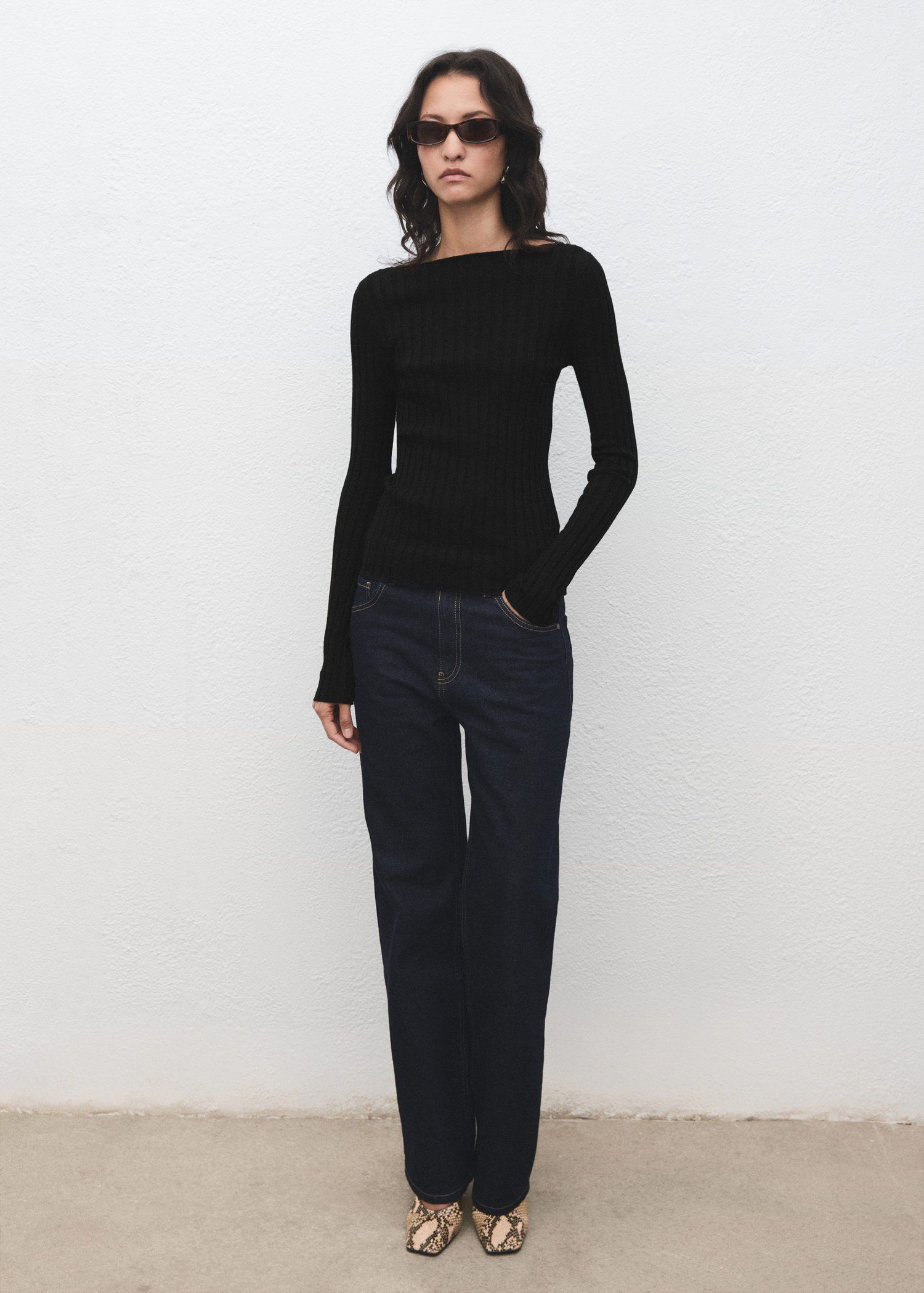 Boat neck ribbed sweater