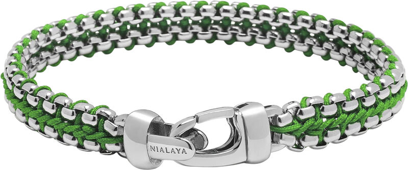 Men'S Green Woven 8mm Box Chain Bracelet In Silver