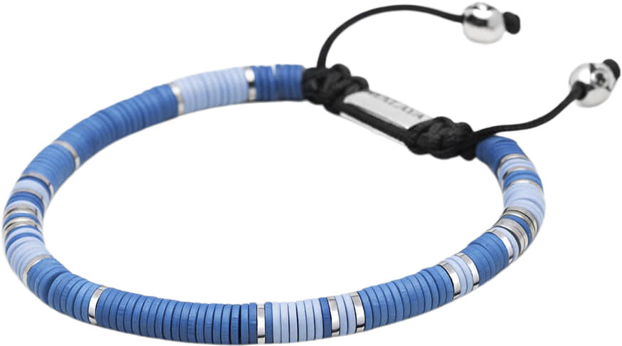 Men's Beaded Bracelet with Light Blue and Silver Disc Beads