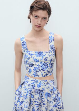 Floral crop top with low neckline