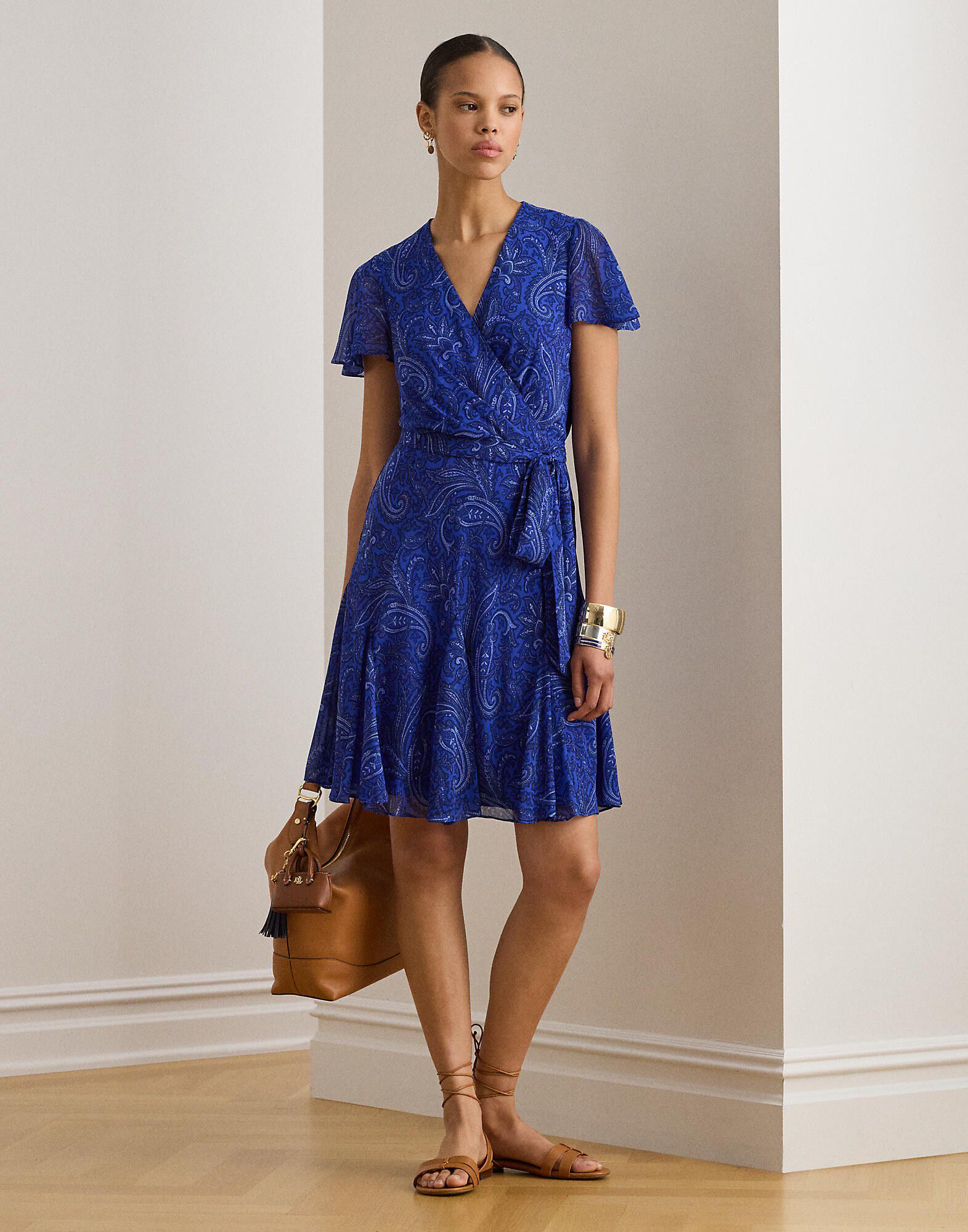 Paisley Crinkle Georgette Surplice Dress