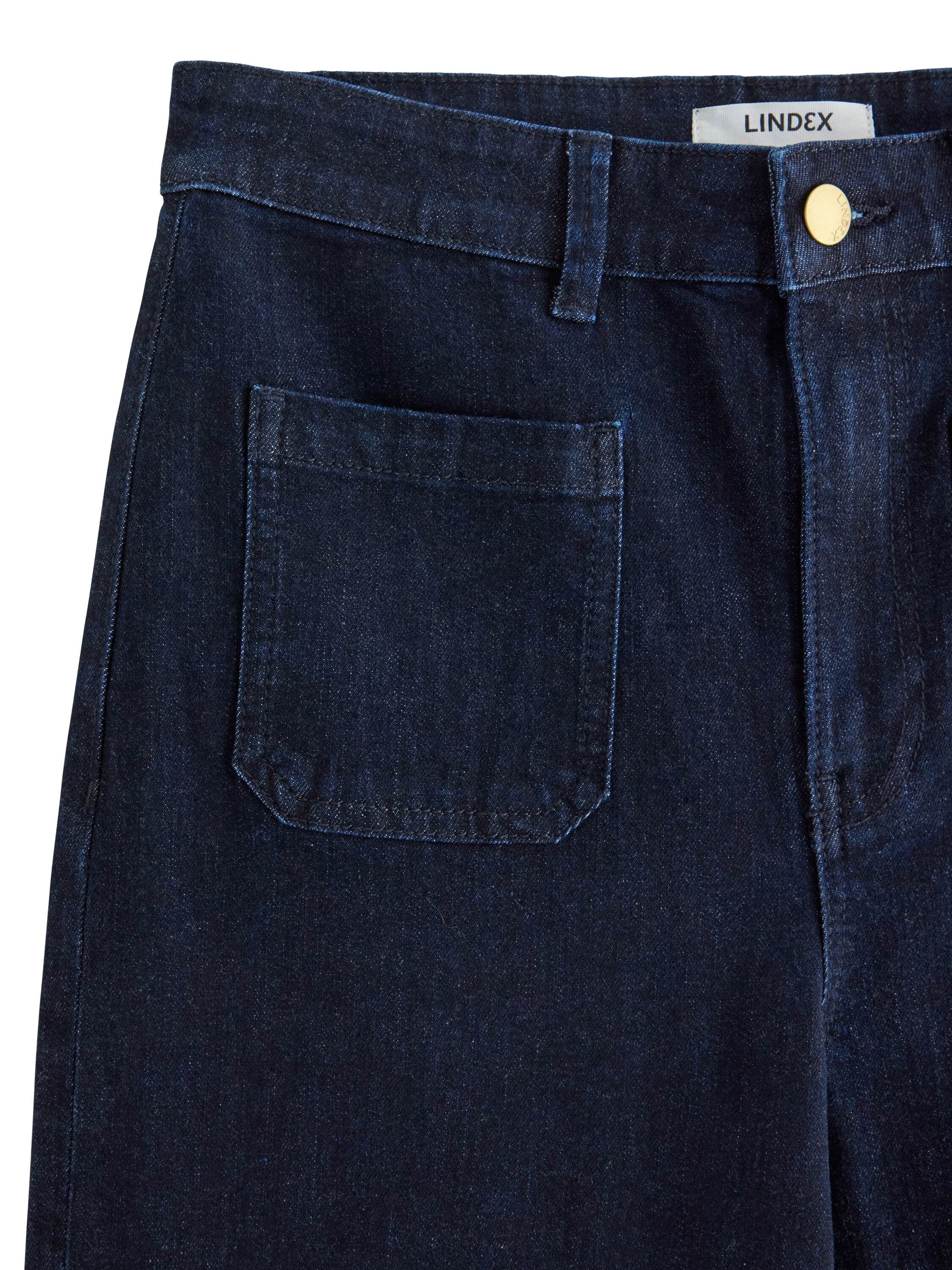 Jeans med h&oslash;y midje i bomullsdenim