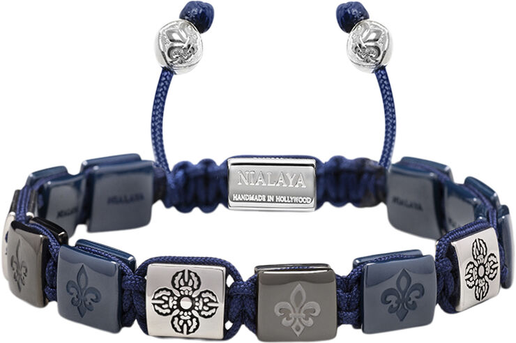 Men's Ceramic Flatbead Bracelet in Blue and Silver