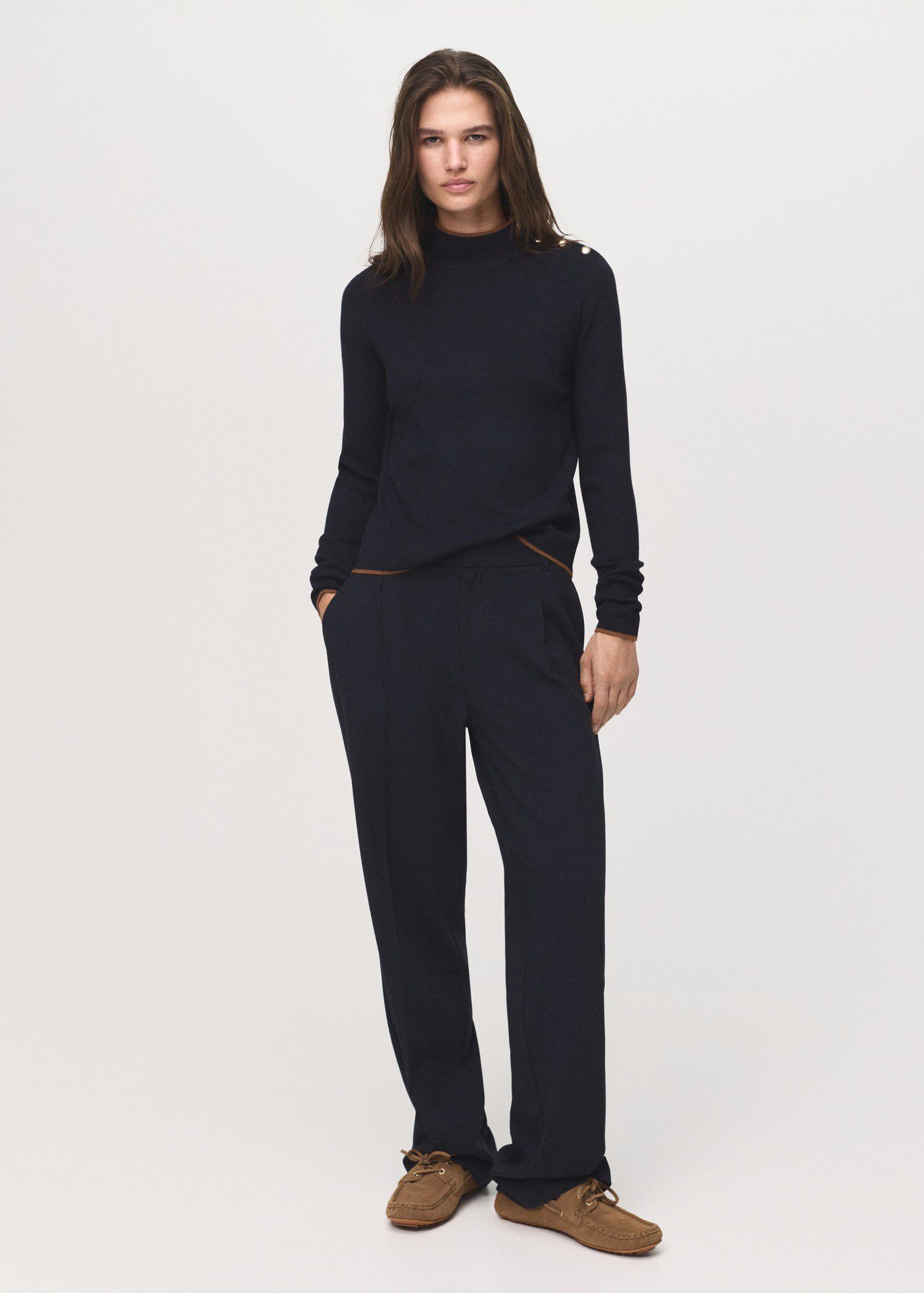 Perkins-neck sweater with button